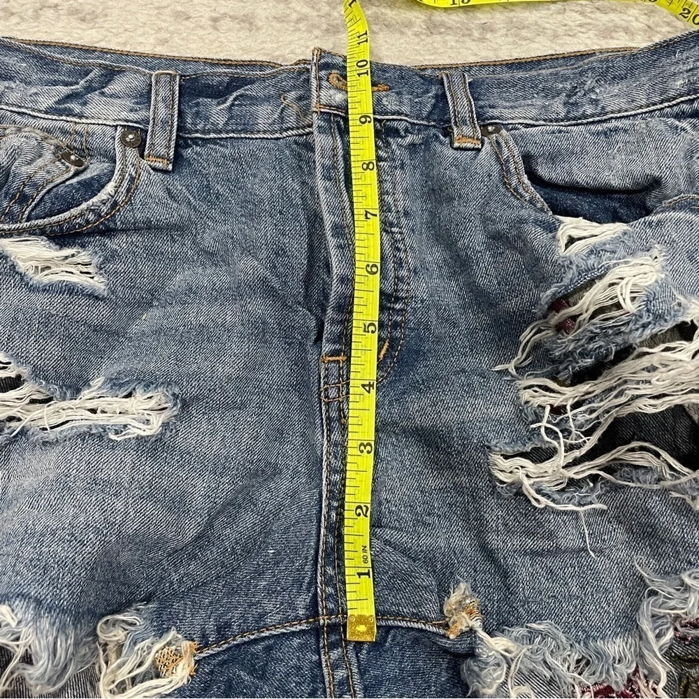 Free People Floral Lace Button Fly Jean Shorts